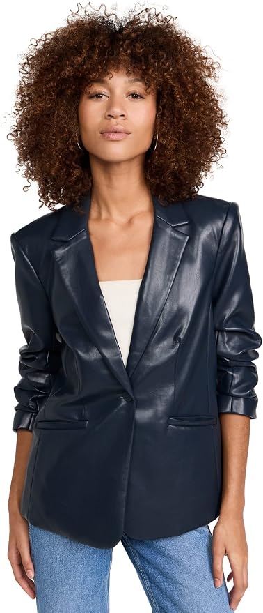 Cinq a Sept Kylie Vegan Leather Blazer in Navy size 2
