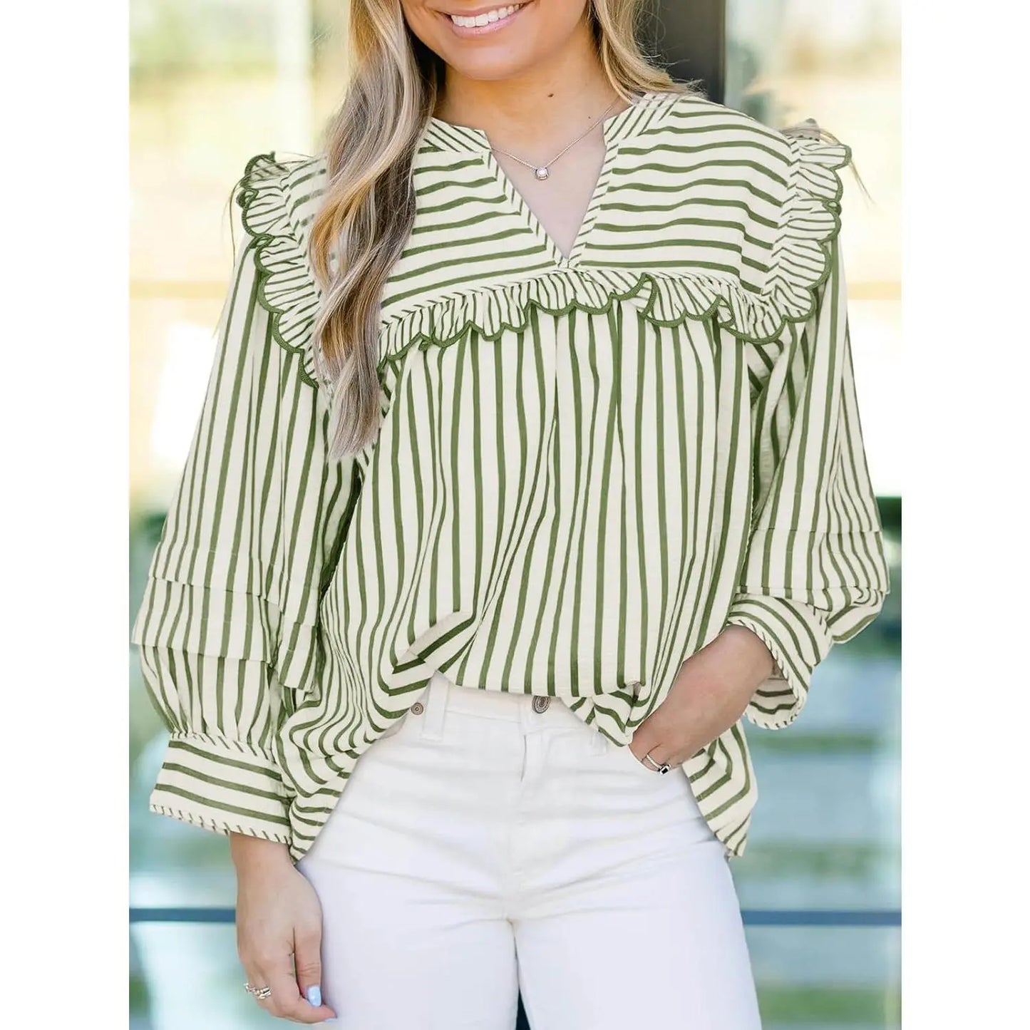 Entro Striped Babydoll Top Ruffle size S
