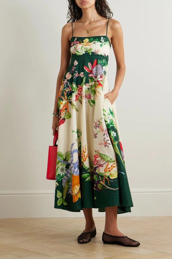 Alemais Aggie Floral Linen-Blend Midi Dress size 8