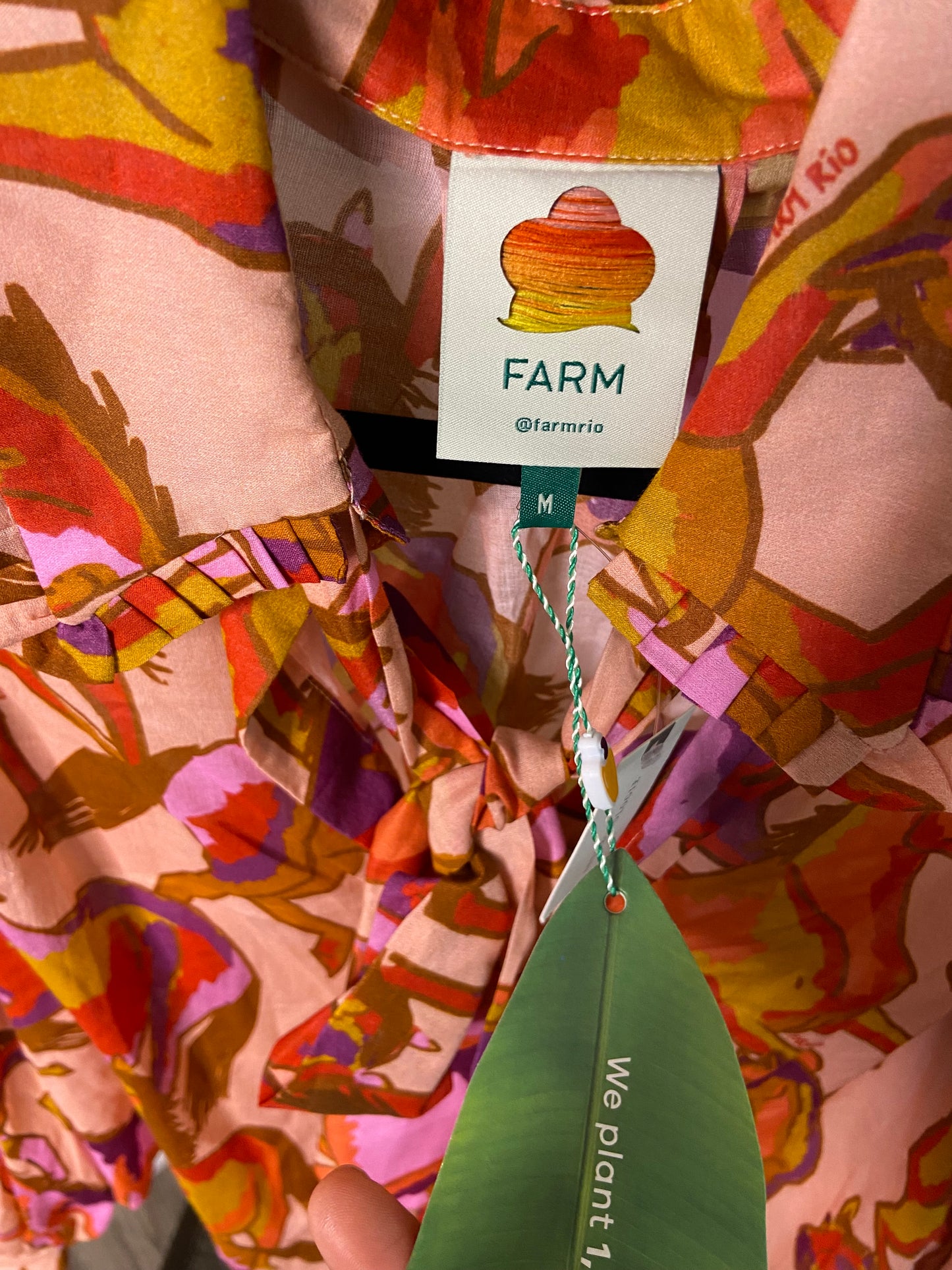 Farm Rio Wild Horses Rose Bow Neck Tie Blouse size M