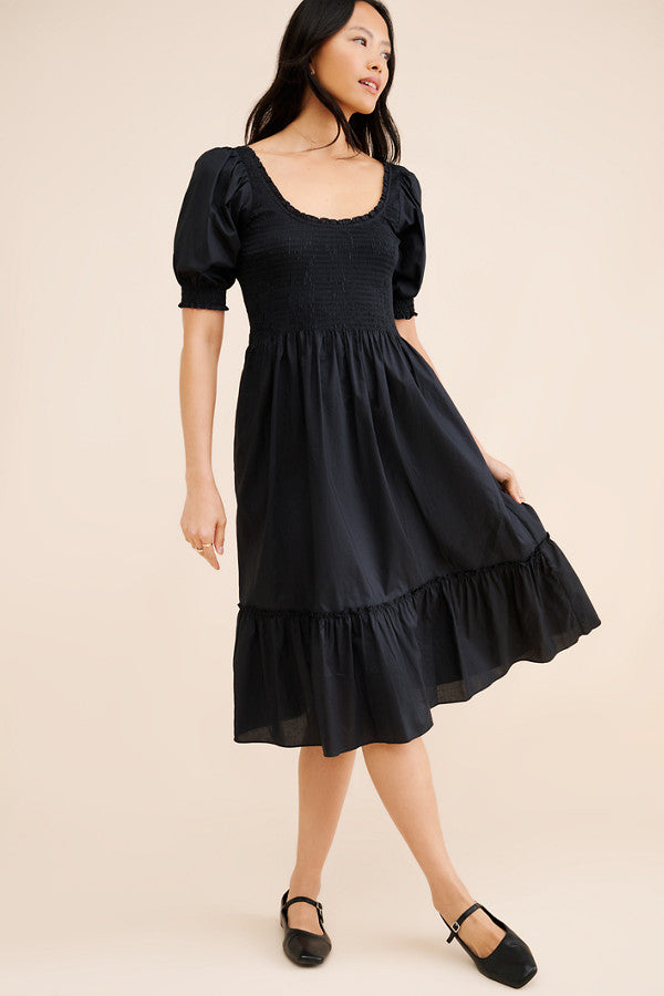 Hill House The Louisa Nap Dress Trailing Vine Blue Crepe