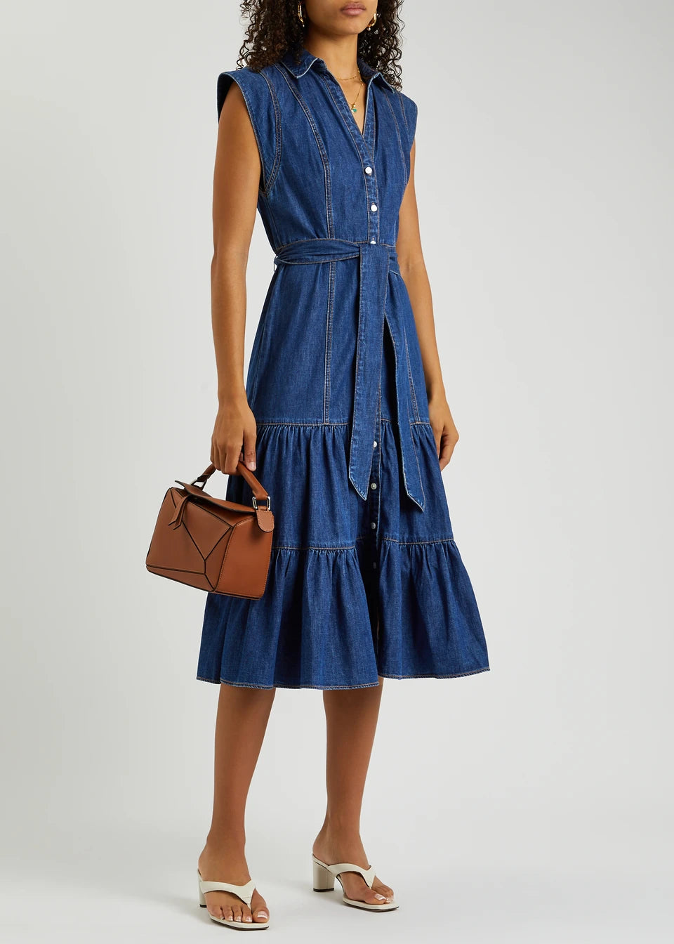 Veronica Beard Arnetta Belted Denim Midi Dress size 0
