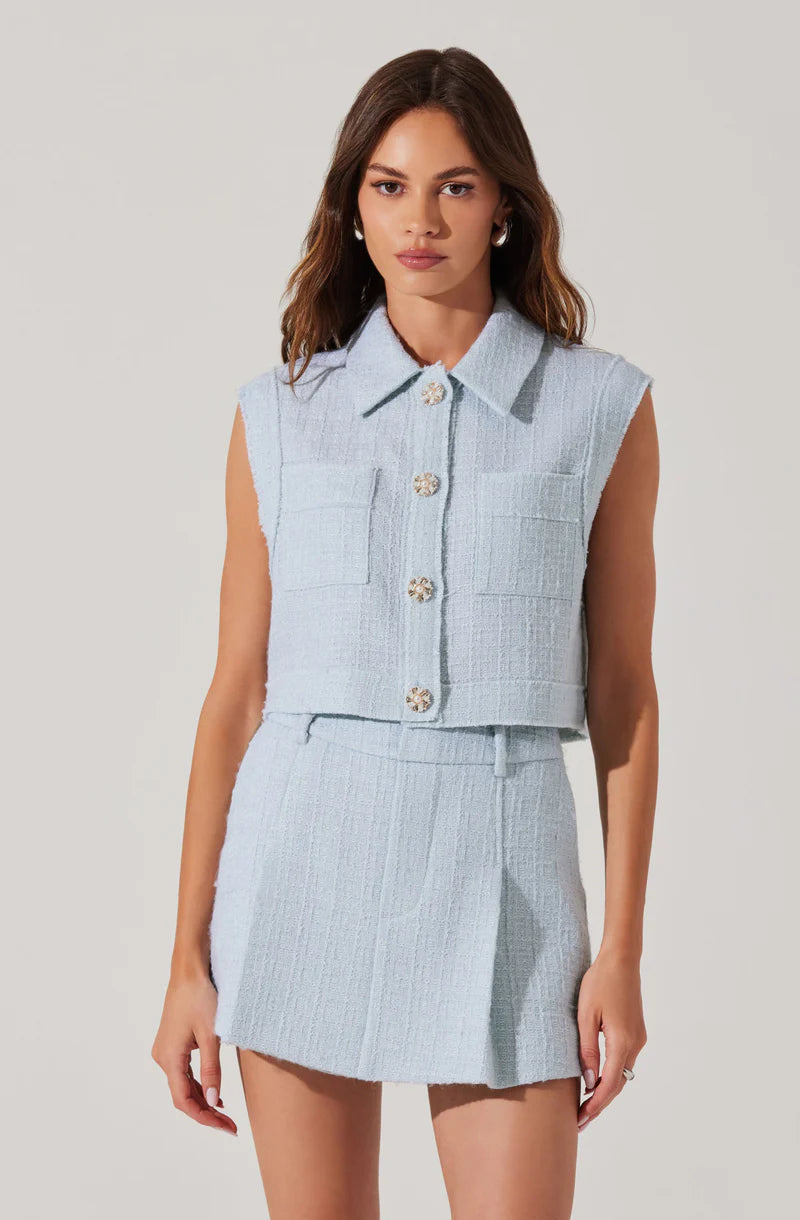 ASTR Jhene Tweed Sleeveless Top with Pleated Tweed Skort Set size XS/S