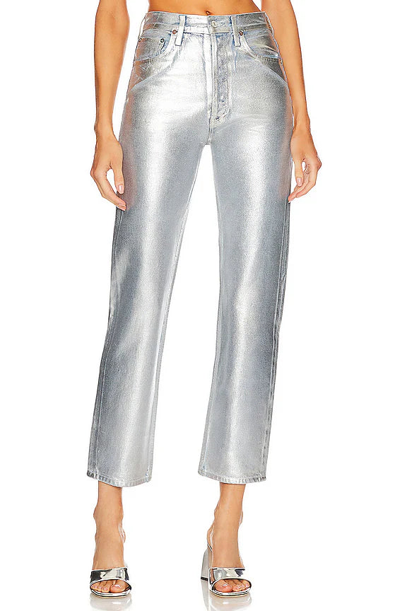 Agolde 90's Pinch Waist Coated Jeans Tin Foil size 28