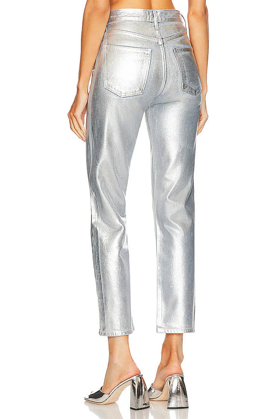 Agolde 90's Pinch Waist Coated Jeans Tin Foil size 28