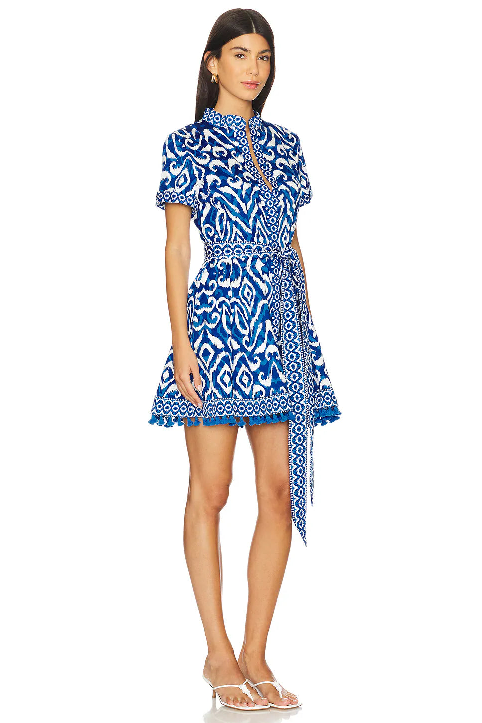Alice and Olivia Lucy Mini Shirt Dress in Artisan Ikat French Blue size 4