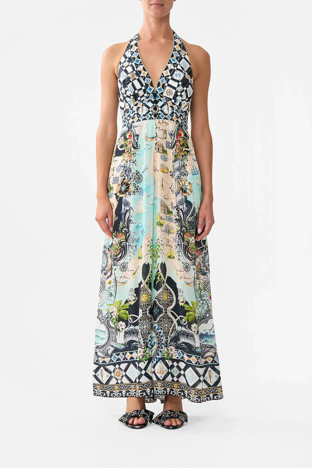Camilla Halterneck Jumpsuit with Tie Neck size S