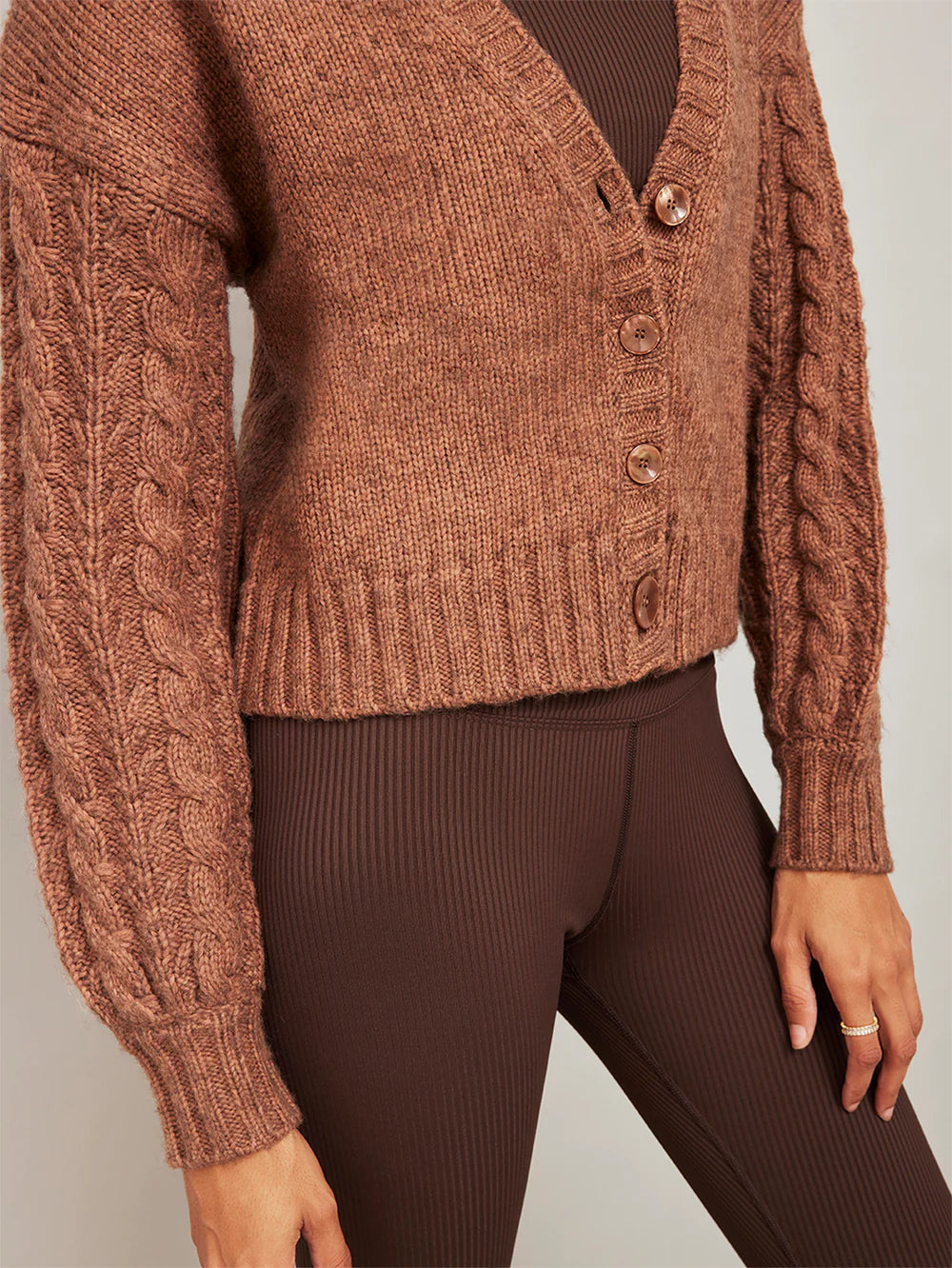 Carbon 38 Cable Knit Cardigan Mushroom Brown size M