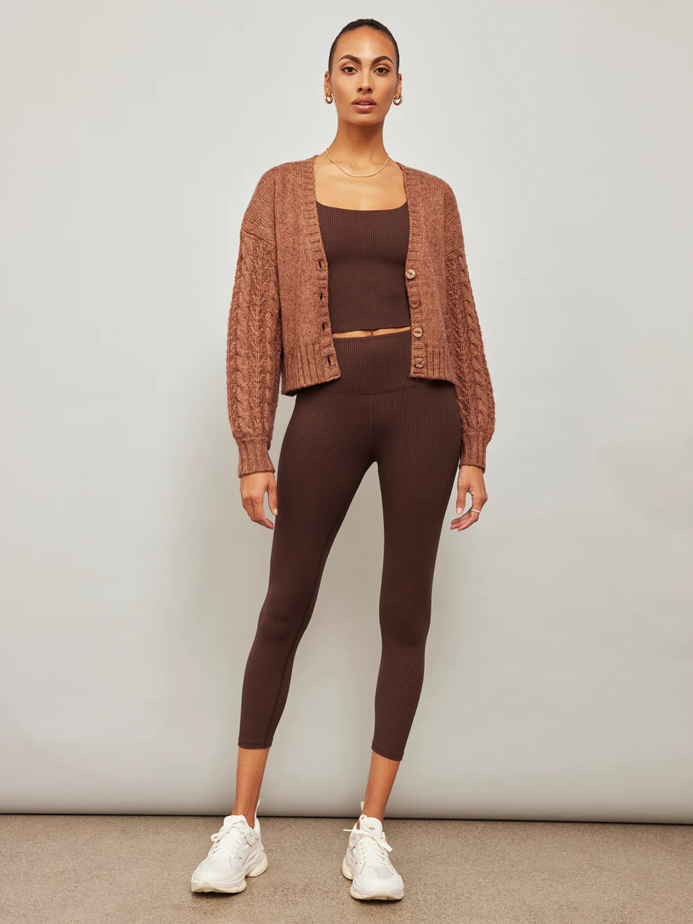 Carbon 38 Cable Knit Cardigan Mushroom Brown size M