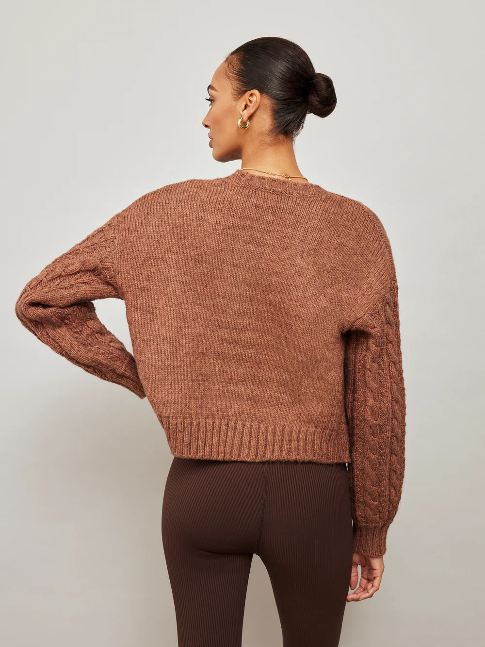 Carbon 38 Cable Knit Cardigan Mushroom Brown size M