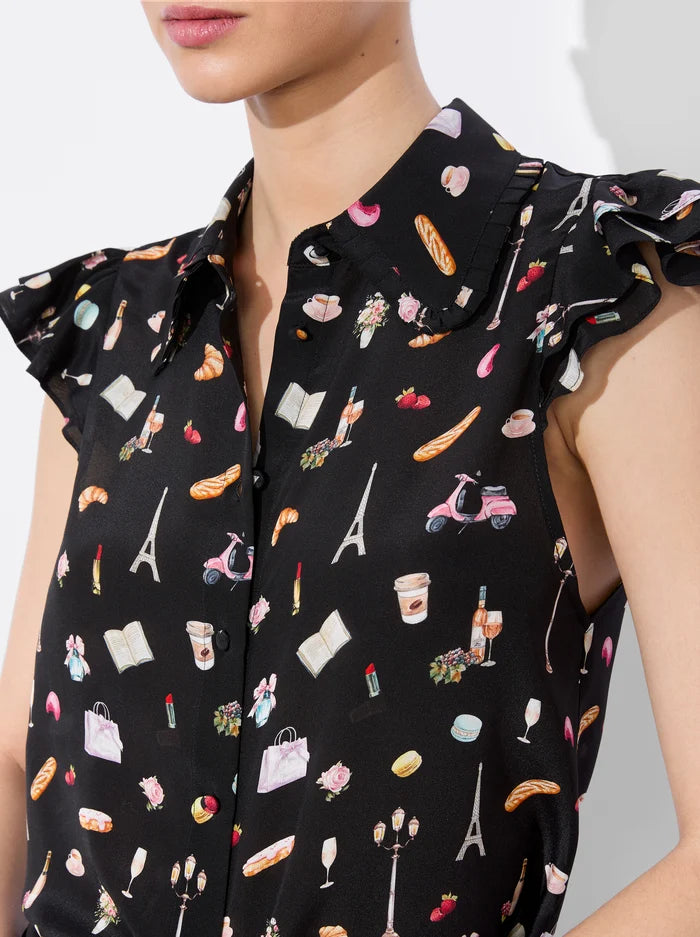 Alice + Olivia Martel Silk Blouse Paris Top size M