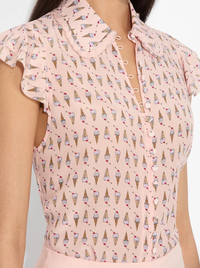 Alice and Olivia Martel Silk Blouse in Sundae Pink Bloom size M