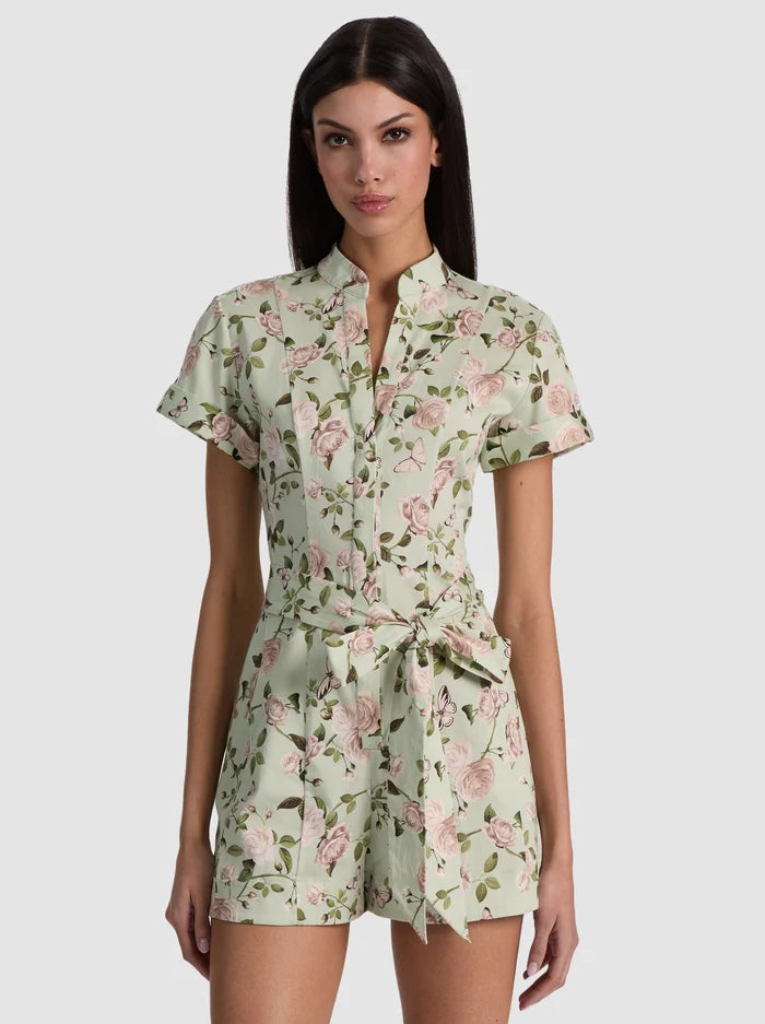 Alice and Olivia Lucy Romper in Garden Gossip Light Sage size 6