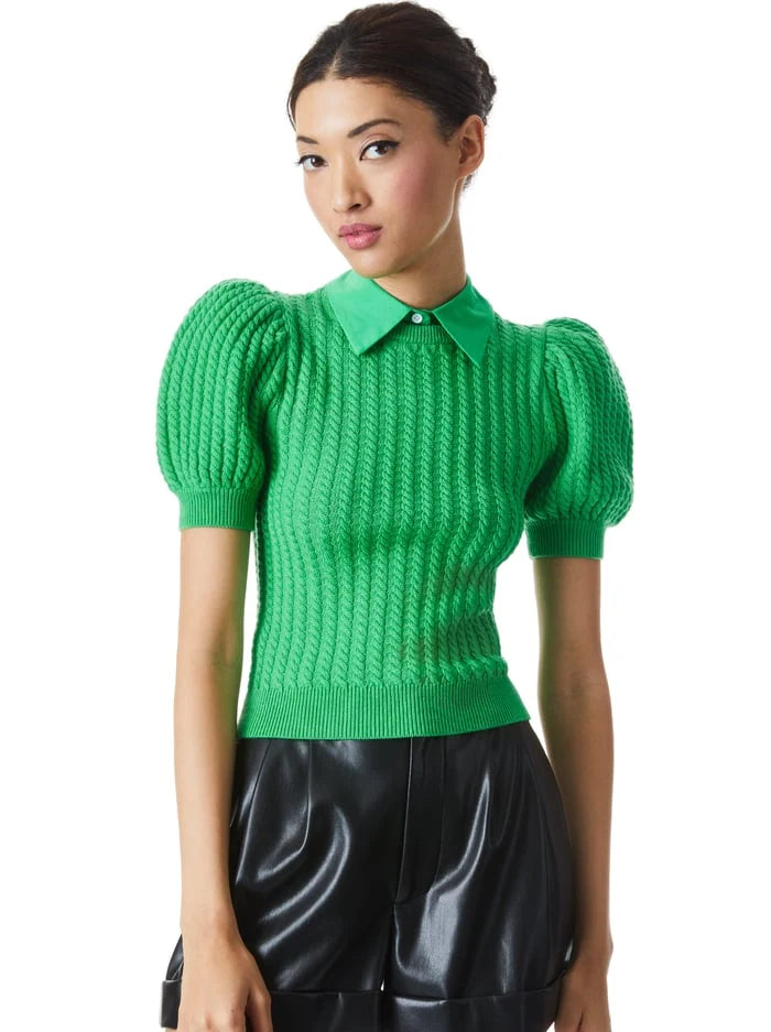 Alice and Olivia Chase Cable Knit Puff Sleeve Sweater size XL