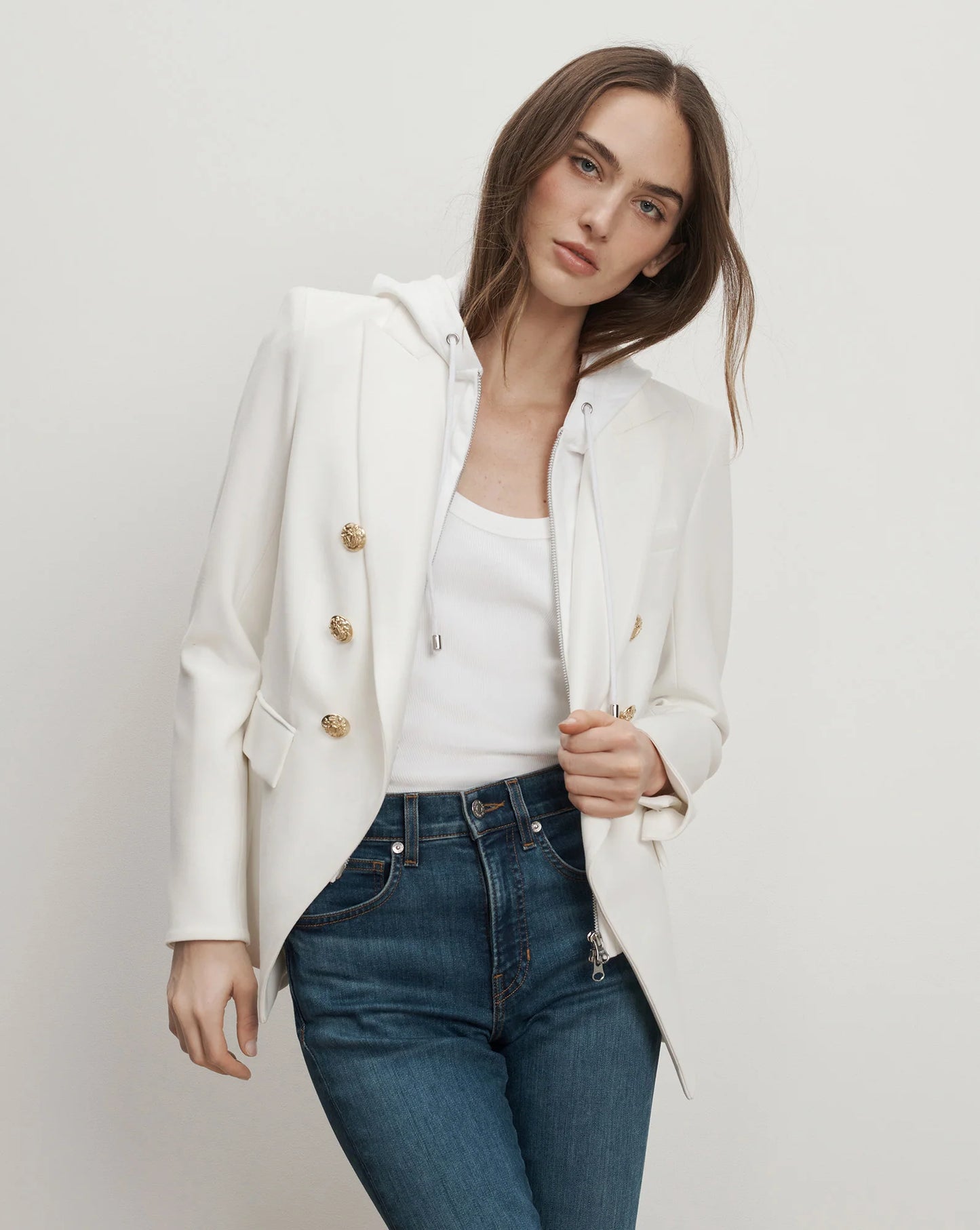 Veronica Beard White Cotton Hooded Dickey size 00-14