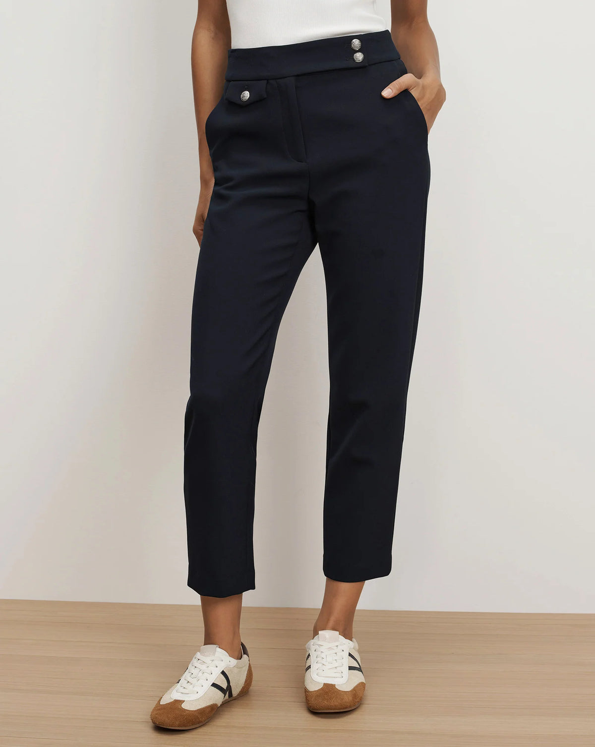 Veronica Beard Renzo Crest Button Pants in Navy Silver Buttons size 12