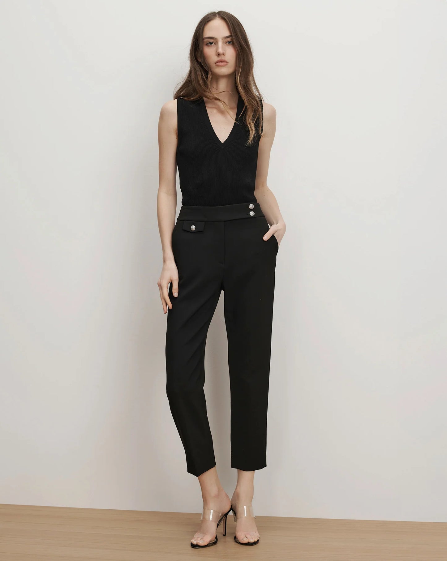 Veronica Beard Renzo Crest Button Pant in Black/Silver size 0