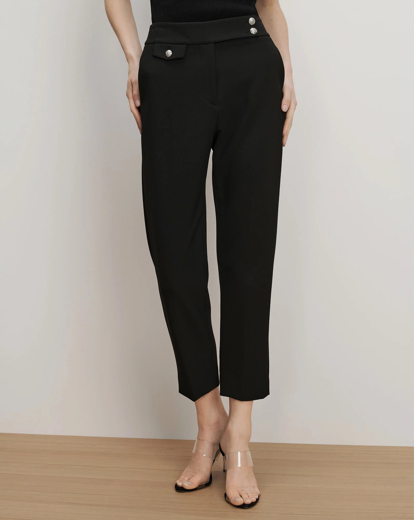 Veronica Beard Renzo Crest Button Pant in Black/Silver size 0