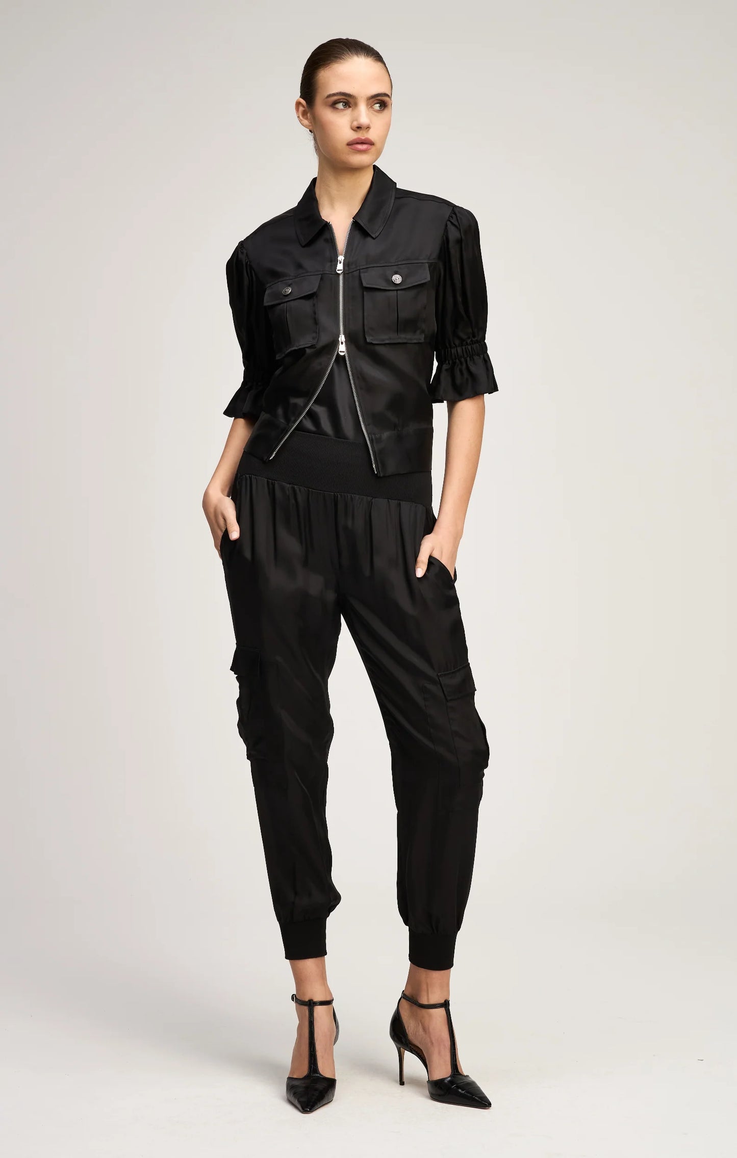 Cinq a Sept Ruffle Sleeve Jacket and Giles Cargo Joggers size XXS