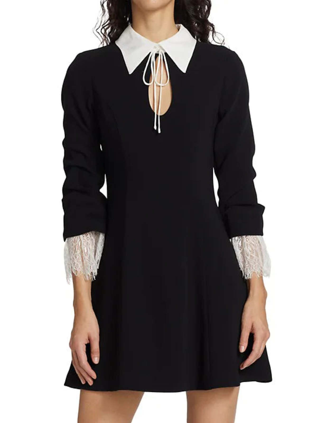 Cinq a Sept Savina Mini Dress in Black Ivory with Lace Trim size 4