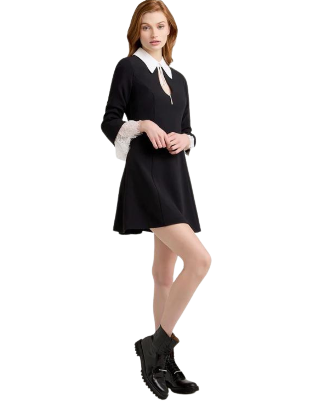 Cinq a Sept Savina Mini Dress in Black Ivory with Lace Trim size 4