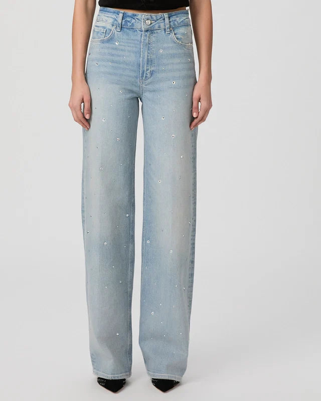 Paige Sasha Eza Crystal Embellished Wide Leg Jeans size 28