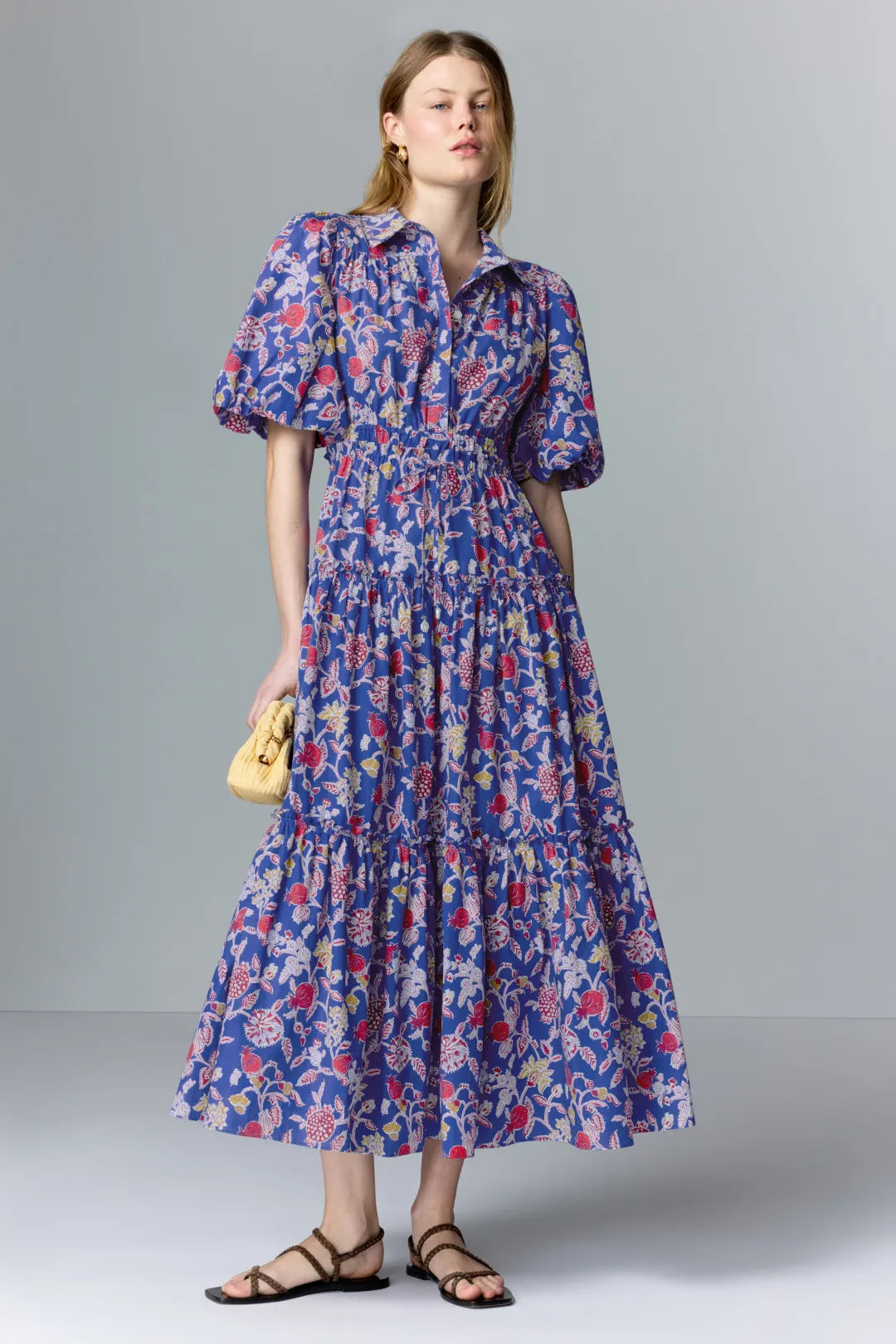 Derek Lam Dahlia Floral Balloon-Sleeve Midi Dress size 16