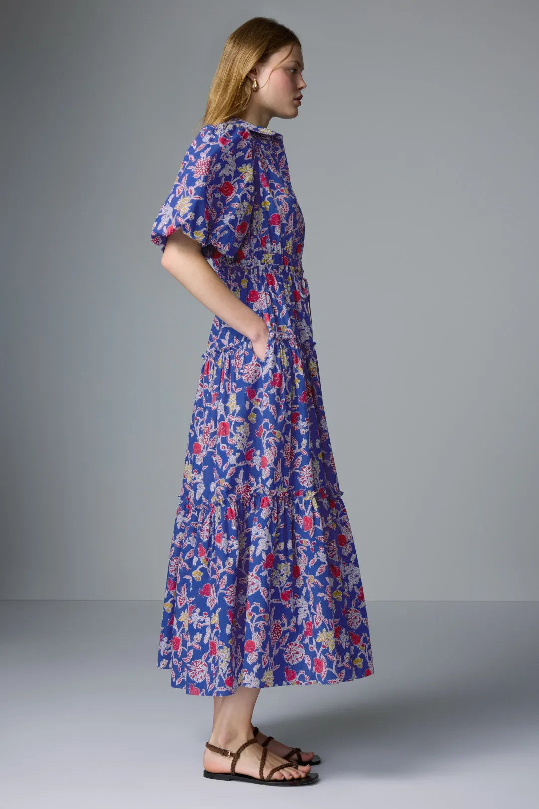 Derek Lam Dahlia Floral Balloon-Sleeve Midi Dress size 16