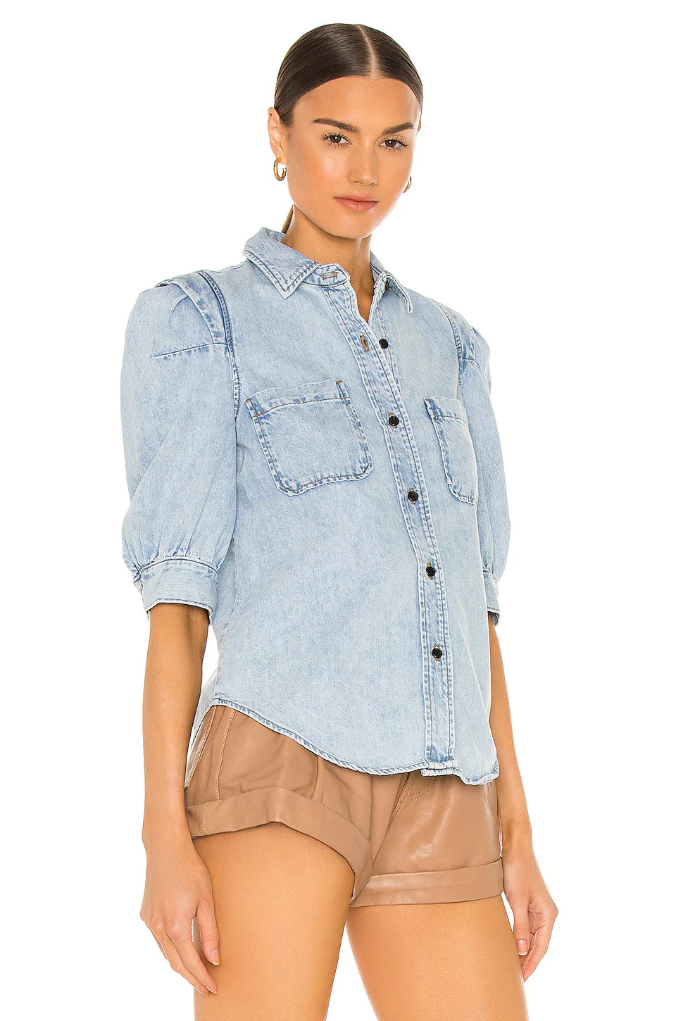 Frame Rosette Sleeve Denim Shirt size M