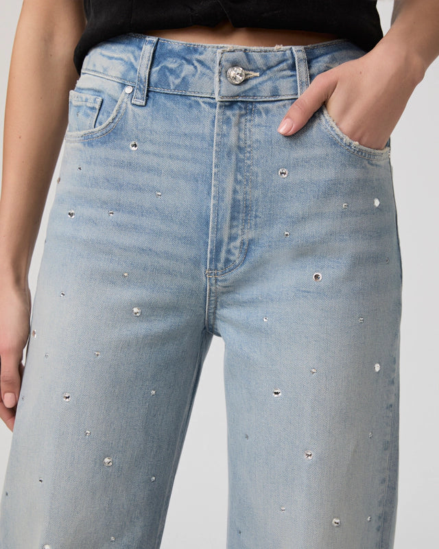 Paige Sasha Eza Crystal Embellished Wide Leg Jeans size 28