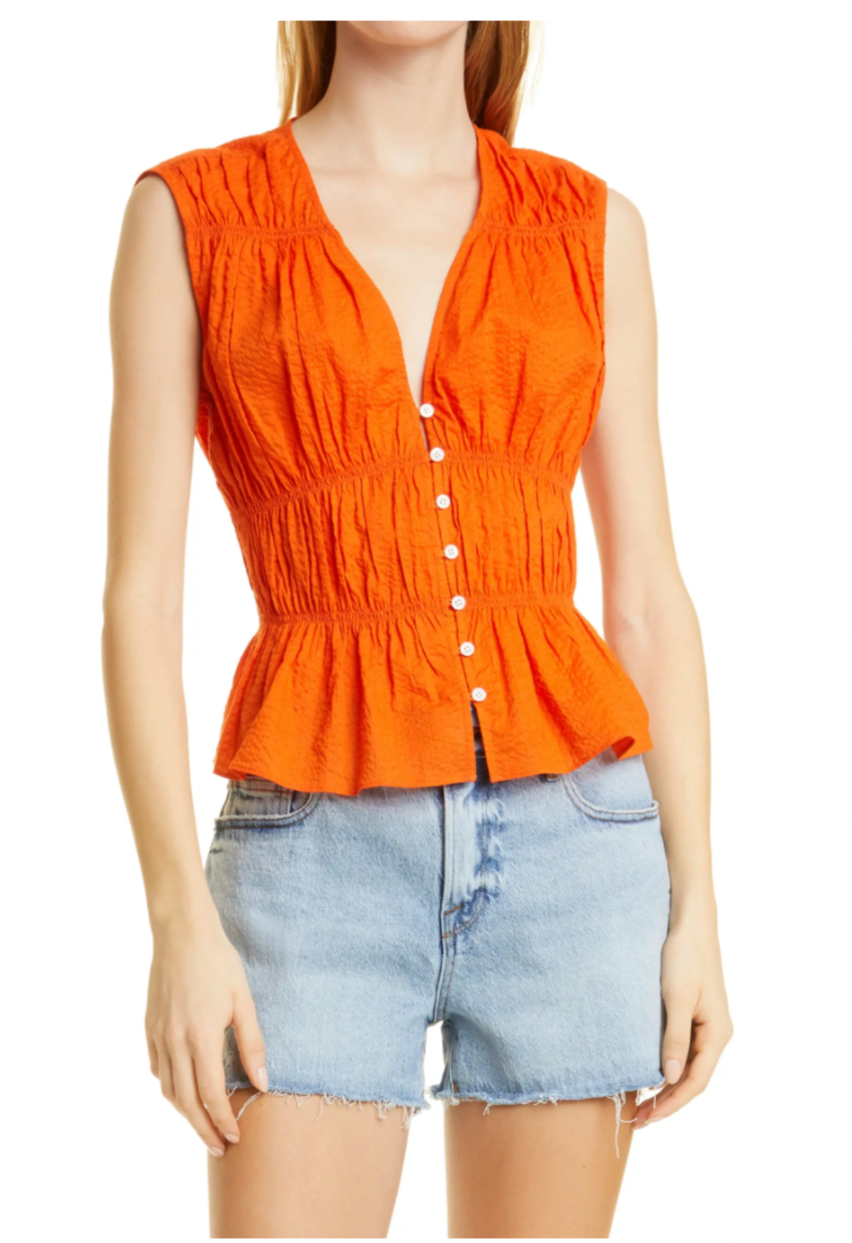 Frame Orange Rouched Sleeveless Blouse size M
