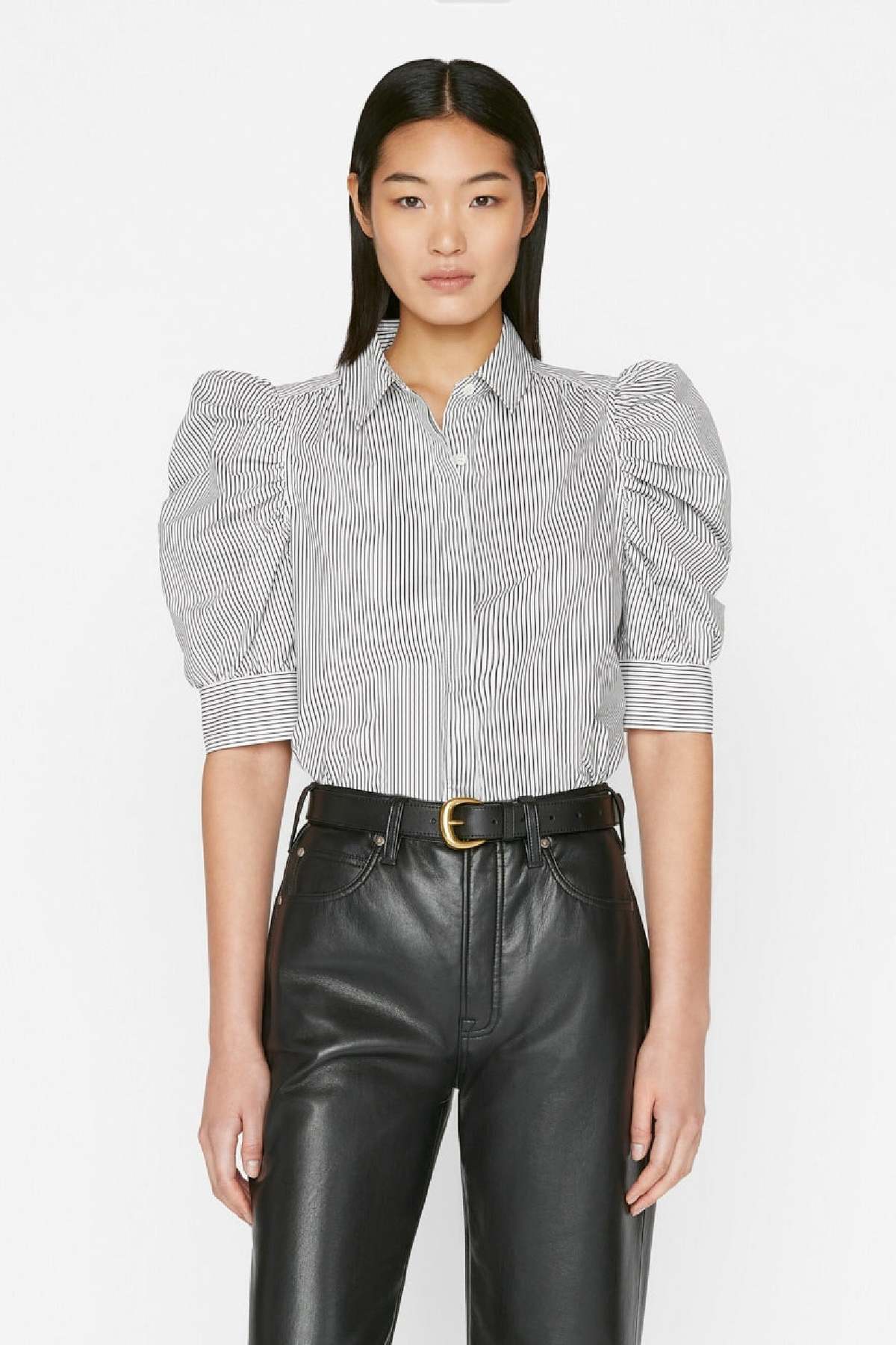 Frame Ruched Puff Sleeve Shirt Noir Multi size XS