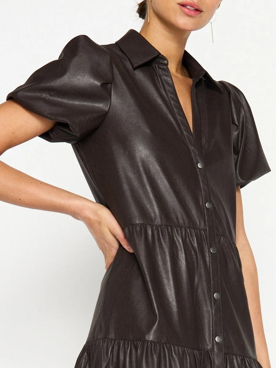 Brochu Walker The Havana Vegan Leather Dress in Timber Brown size L