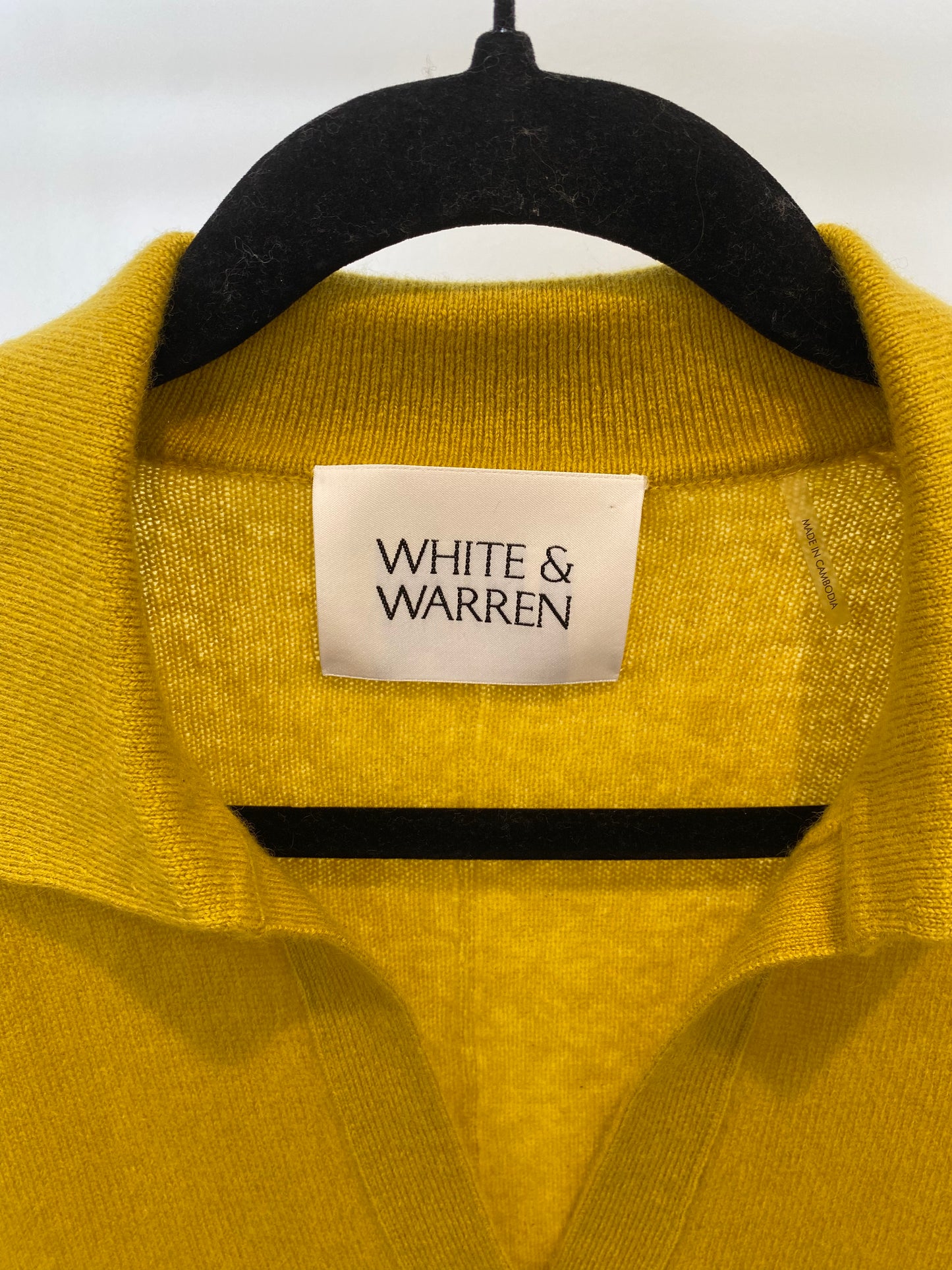 White + Warren Cashmere Long-Sleeved Polo in Chartreuse Yellow size L