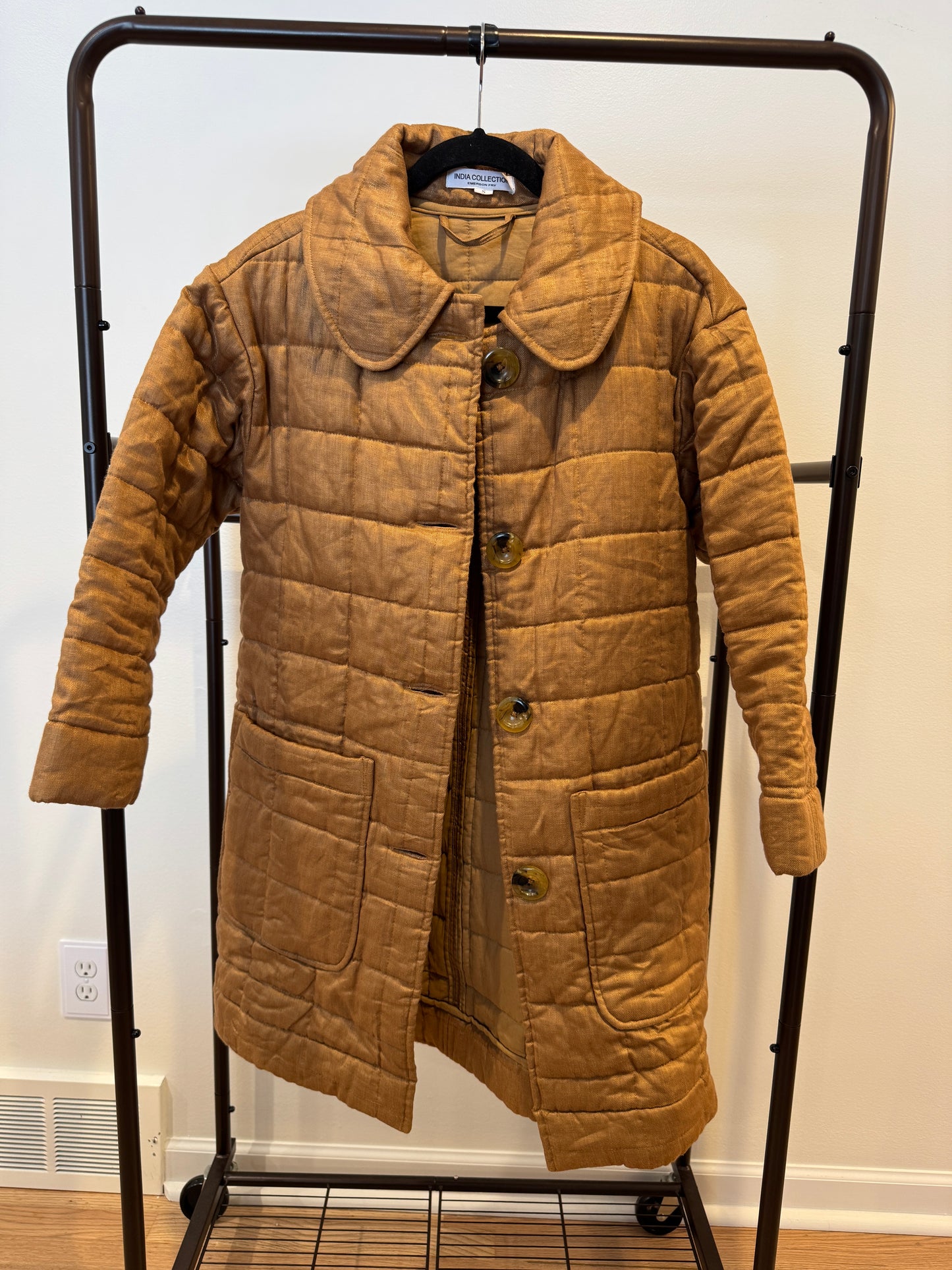 Emerson Fry Long Quilted Jacket in Camel Linen size S