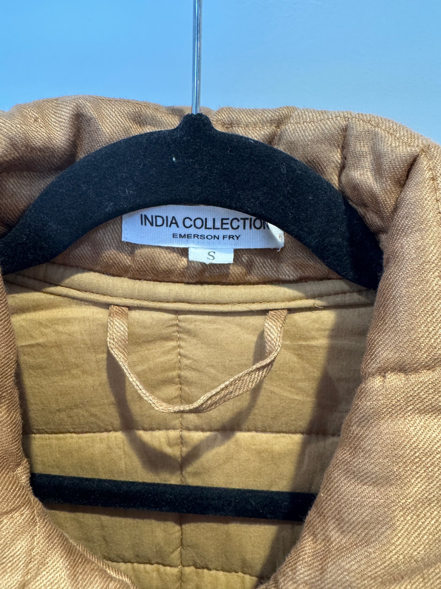 Emerson Fry Long Quilted Jacket in Camel Linen size S