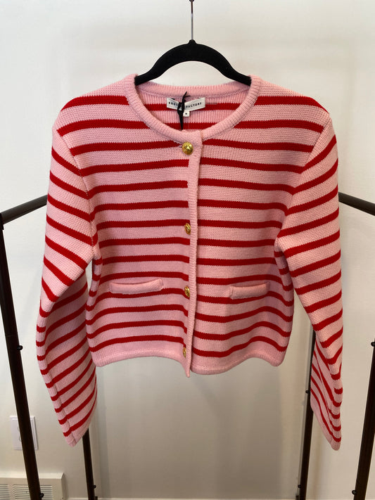 English Factory Pink Red Striped Cardigan size M