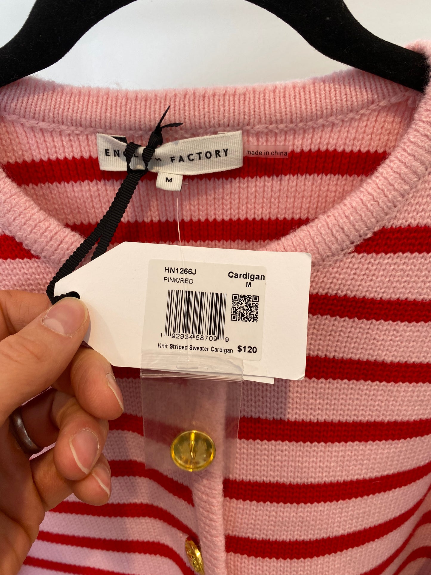 English Factory Pink Red Striped Cardigan size M