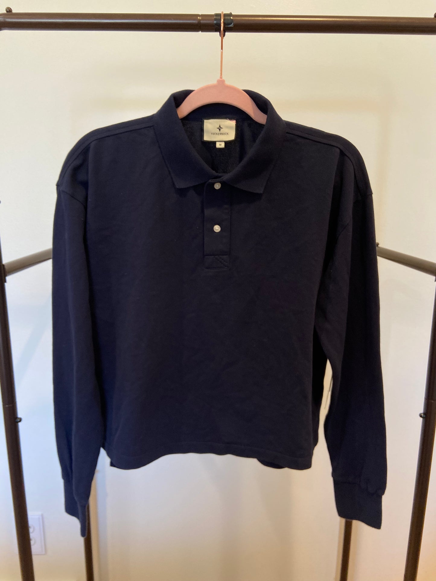 Tuckernuck Navy Long Sleeve Pique Holmes Boyfriend Polo size M