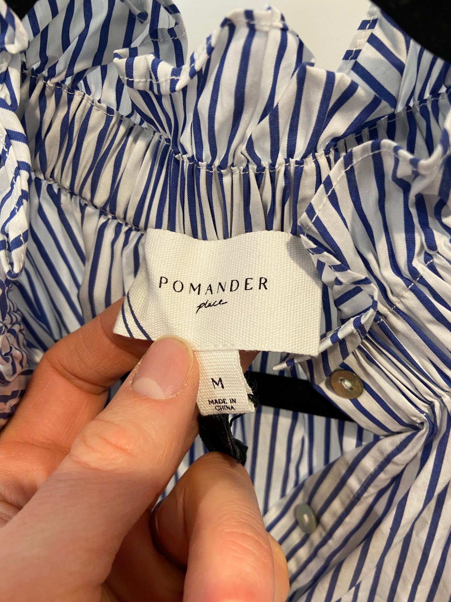 Pomander Place Blue Stripe Rae Blouse size M