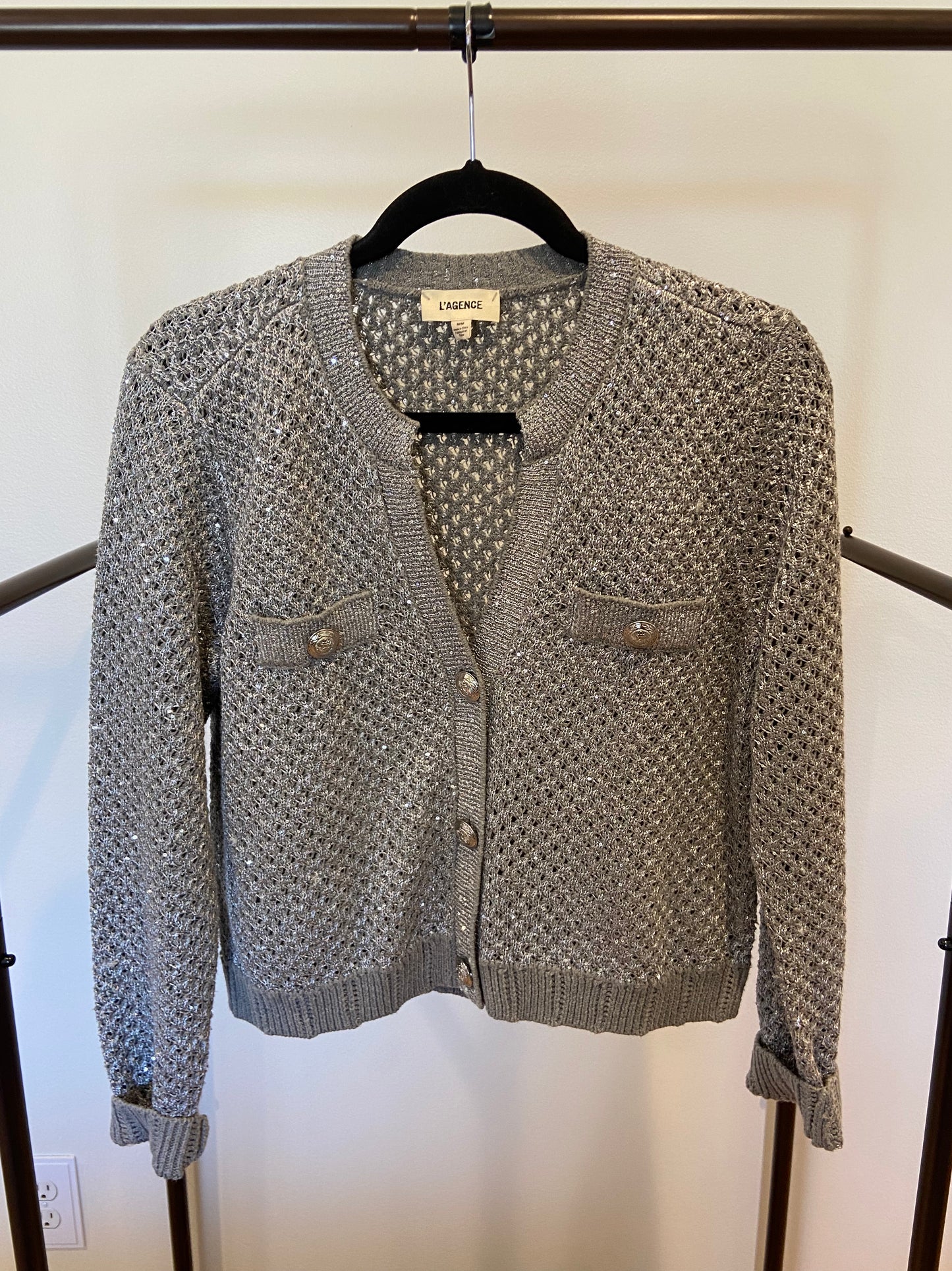 L'Agence Blanca Sequin Crop Cardigan size M