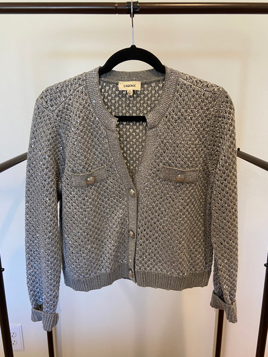 L'Agence Blanca Sequin Crop Cardigan size M