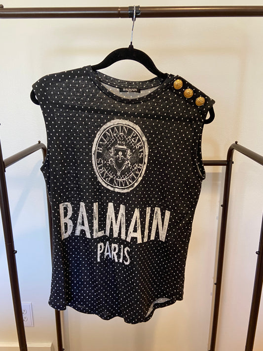 Balmain Black White Polka Dot Logo Tank Top size 36 - US 4