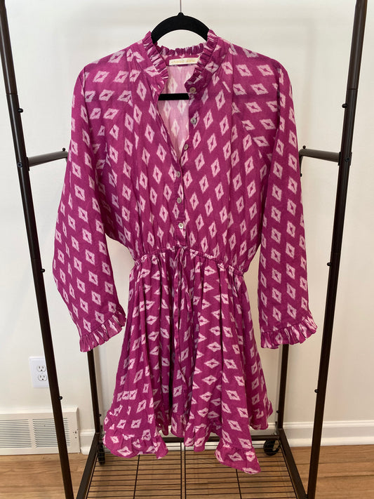 Charina Sarte Irina Mini Dress Fuchsia Ikat size XS