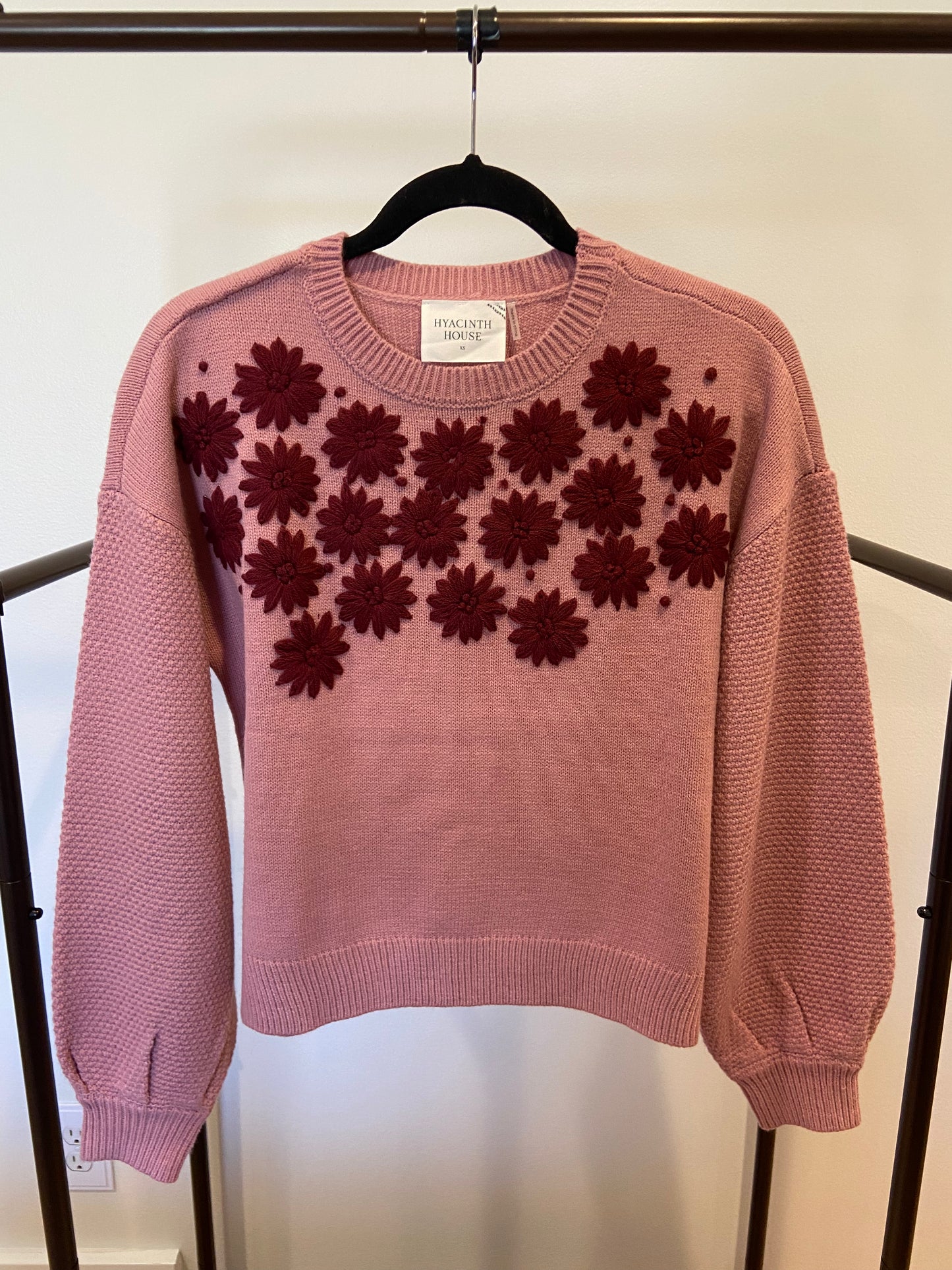 Hyacinth House Rose Embroidered Floral Francine Sweater size XS