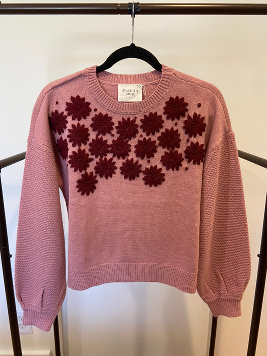 Hyacinth House Rose Embroidered Floral Francine Sweater size XS