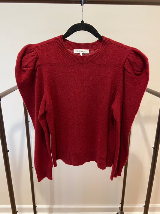 Frame Puff Shoulder Cashmere Sweater In Oxblood size M
