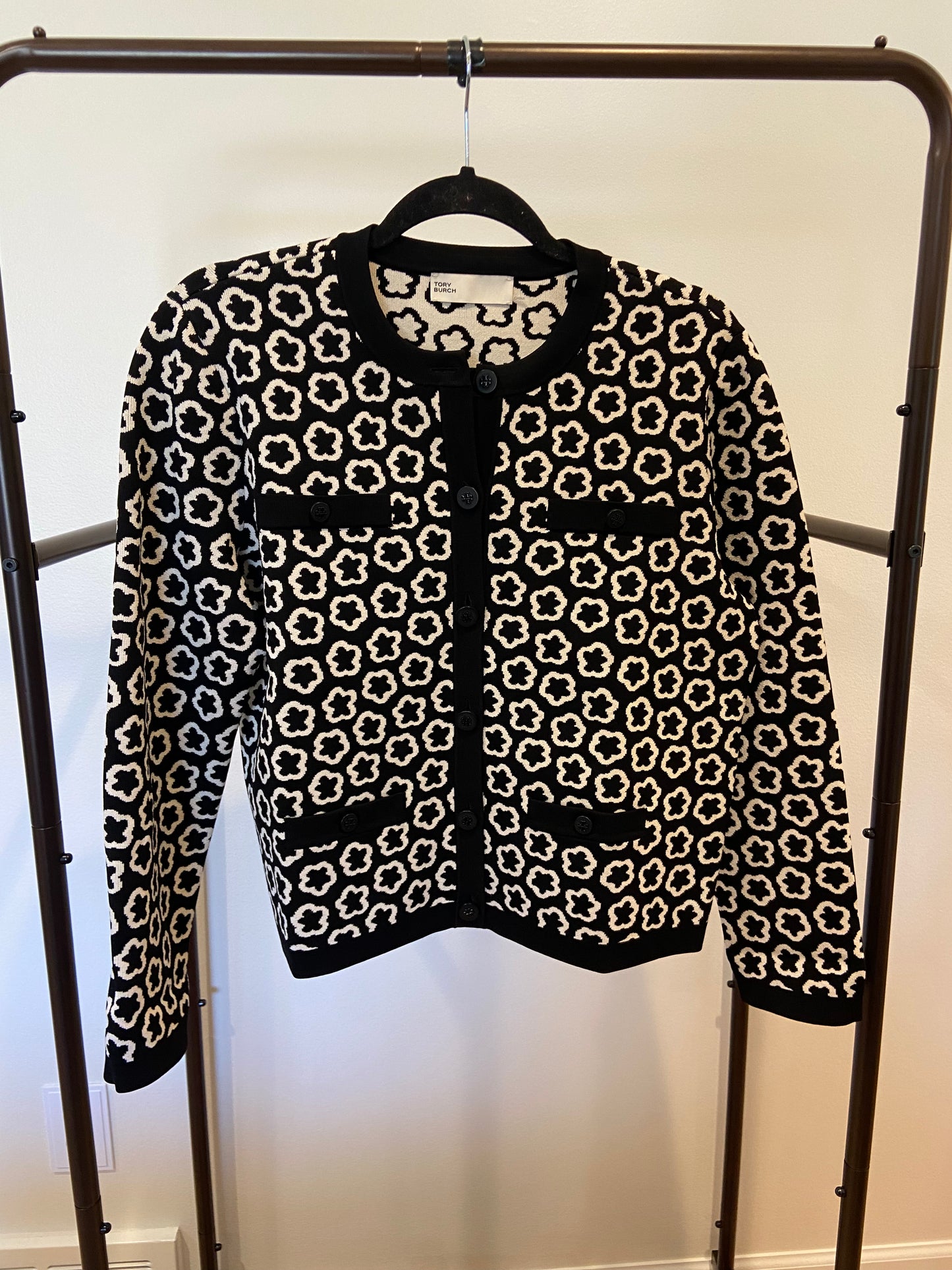 Tory Burch Kendra Floral Jacquard Button-Down Cardigan size L