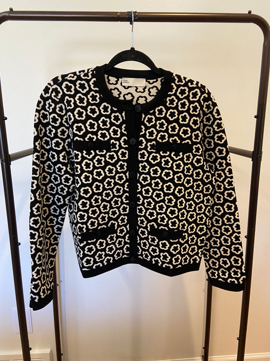 Tory Burch Kendra Floral Jacquard Button-Down Cardigan size L