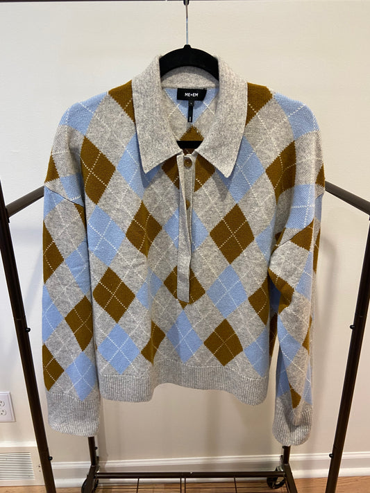 Me+Em Merino Cashmere Argyle Polo Sweater size L